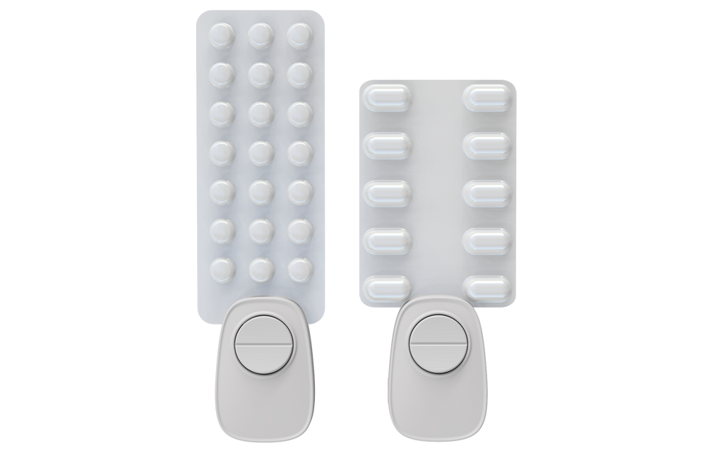 Popit Sense attached to different types of blister pack